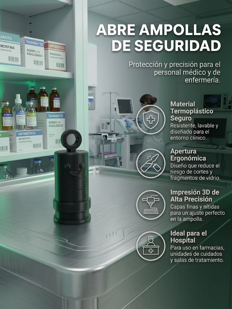 Abre ampollas de seguridad médica impreso en 3D