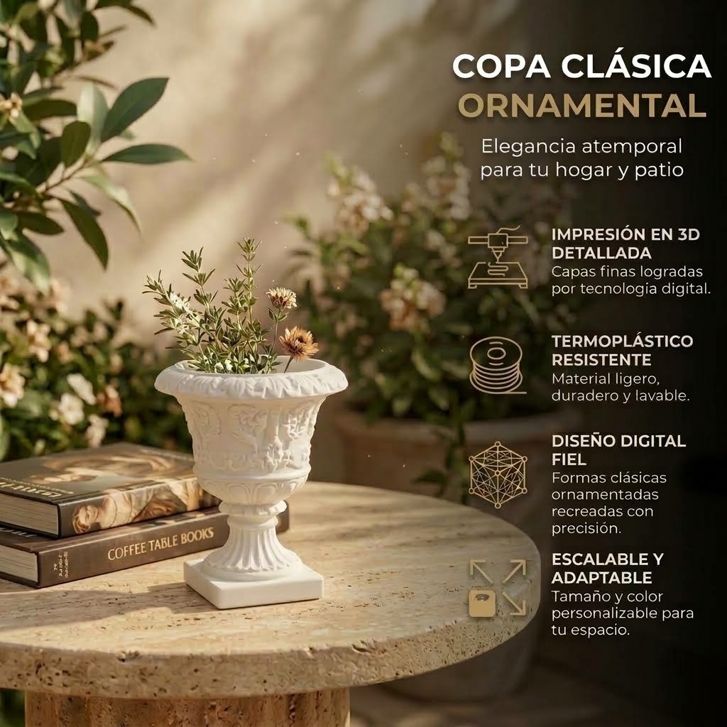 Copa clásica ornamental impresa en 3D